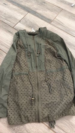 Olive Green Eyelet Zip-Up Jacket