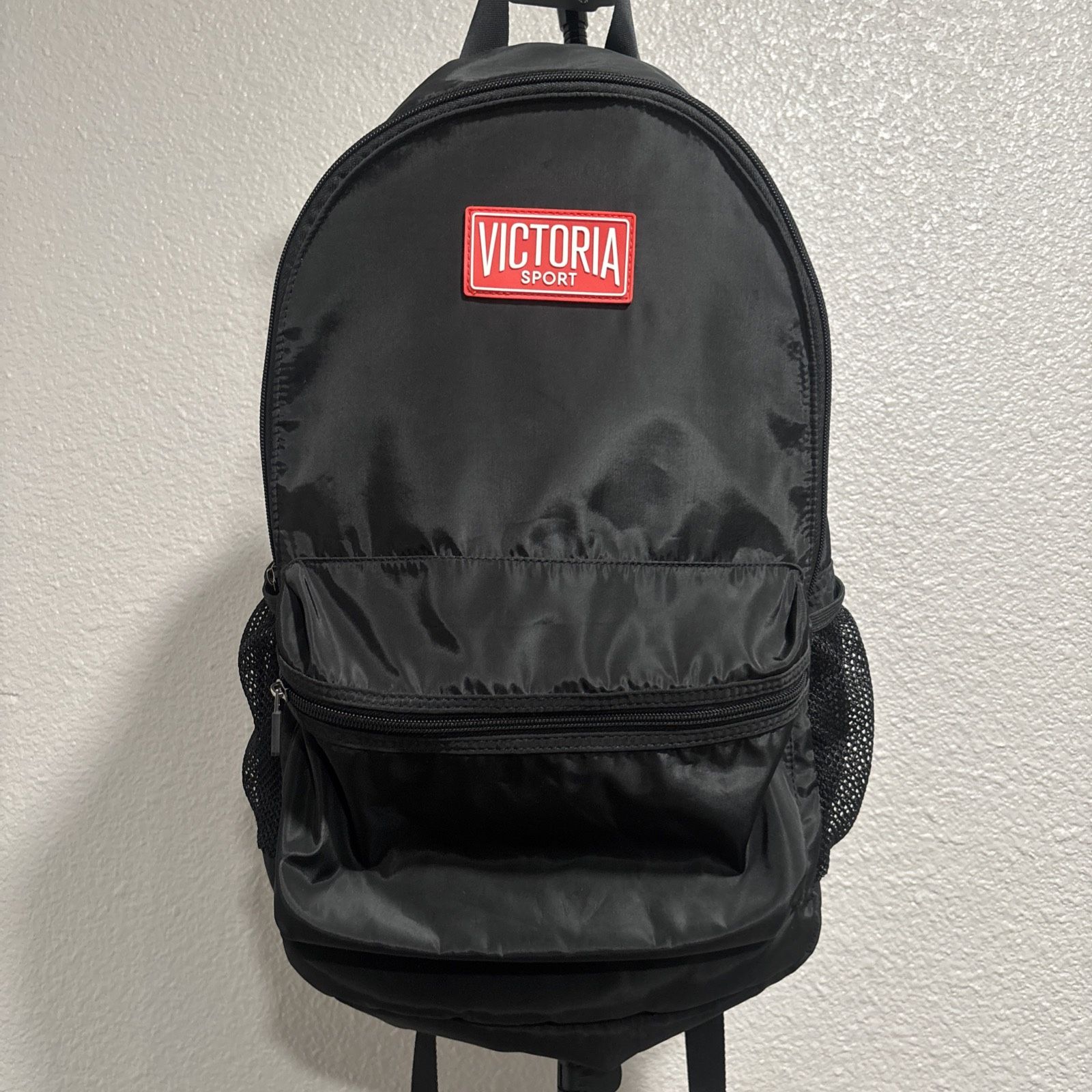 Victoria's Secret Sport Backpack Black Travel School 18" x 12" Mesh Pockets