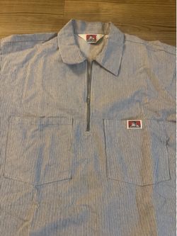 Ben Davis Hickory Stripe Half Zip Work Shirt Men’s Large Blue White Railroad Stripe