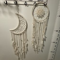 Macrame hanging moon and circle dream catchers 
