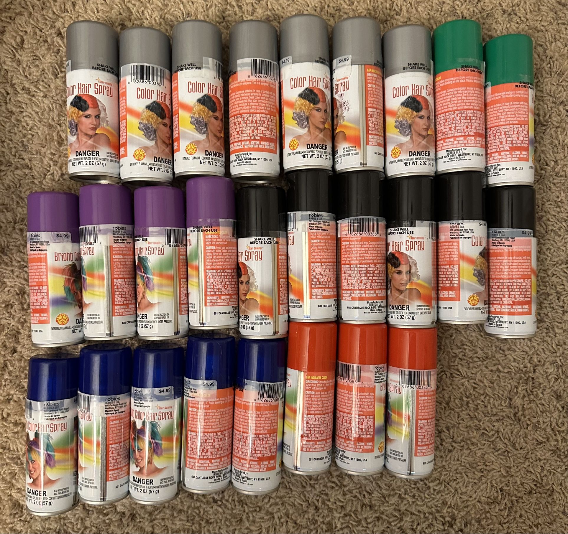 Colored Hair Spray Multi 27 Cans Halloween Crazy Hair Day New