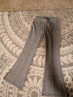 Girls Gray Plaid Flare Pants