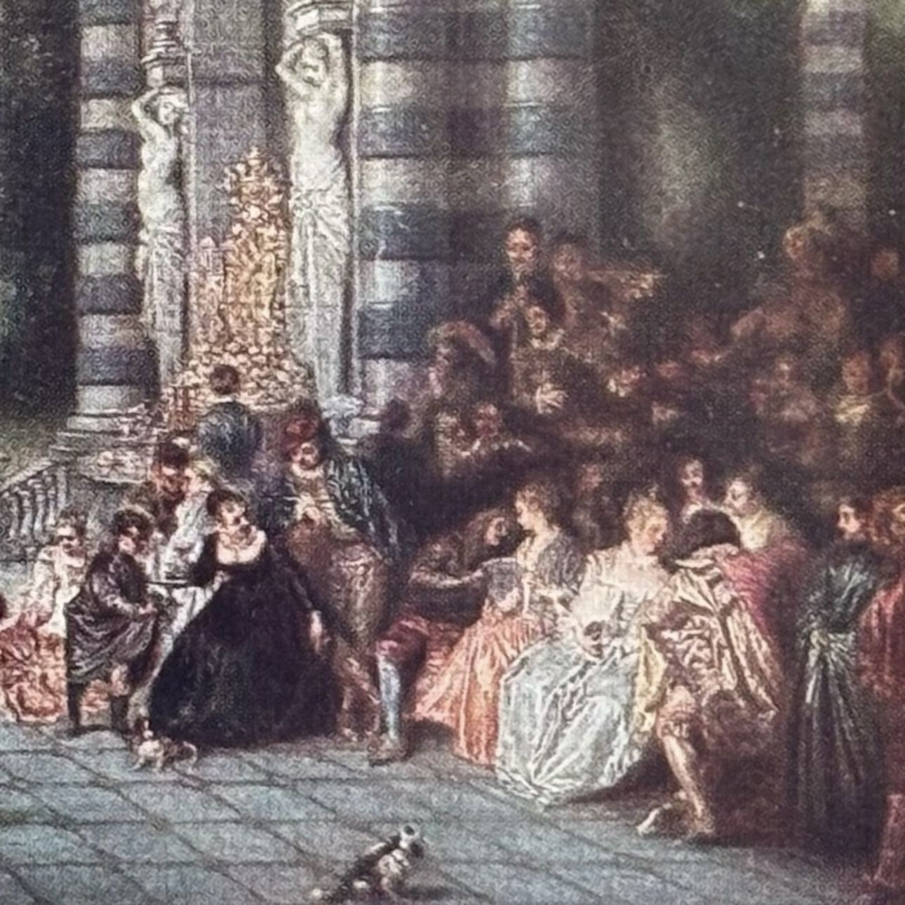 COLONNADE BALL French Jean-Antoine Watteau Fine Art Print 1900 Vintage Original Antique London England Printed Collectible France ARTIST PAINTER