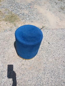 Modern Royal Blue Velvet Round Ottoman / Vanity Foot Stool (Gold Base)