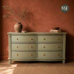 Olive Green 6-Drawer Wood Dresser
