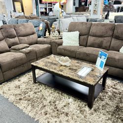 Amazing Deal💥Beautiful Chocolate Reclining Two Piece Sofa&Love Seat On Crazy Sale $799😱