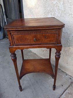 Antique Wood Side Table with Drawer 28 Inches Tall and  16 Inches Wide