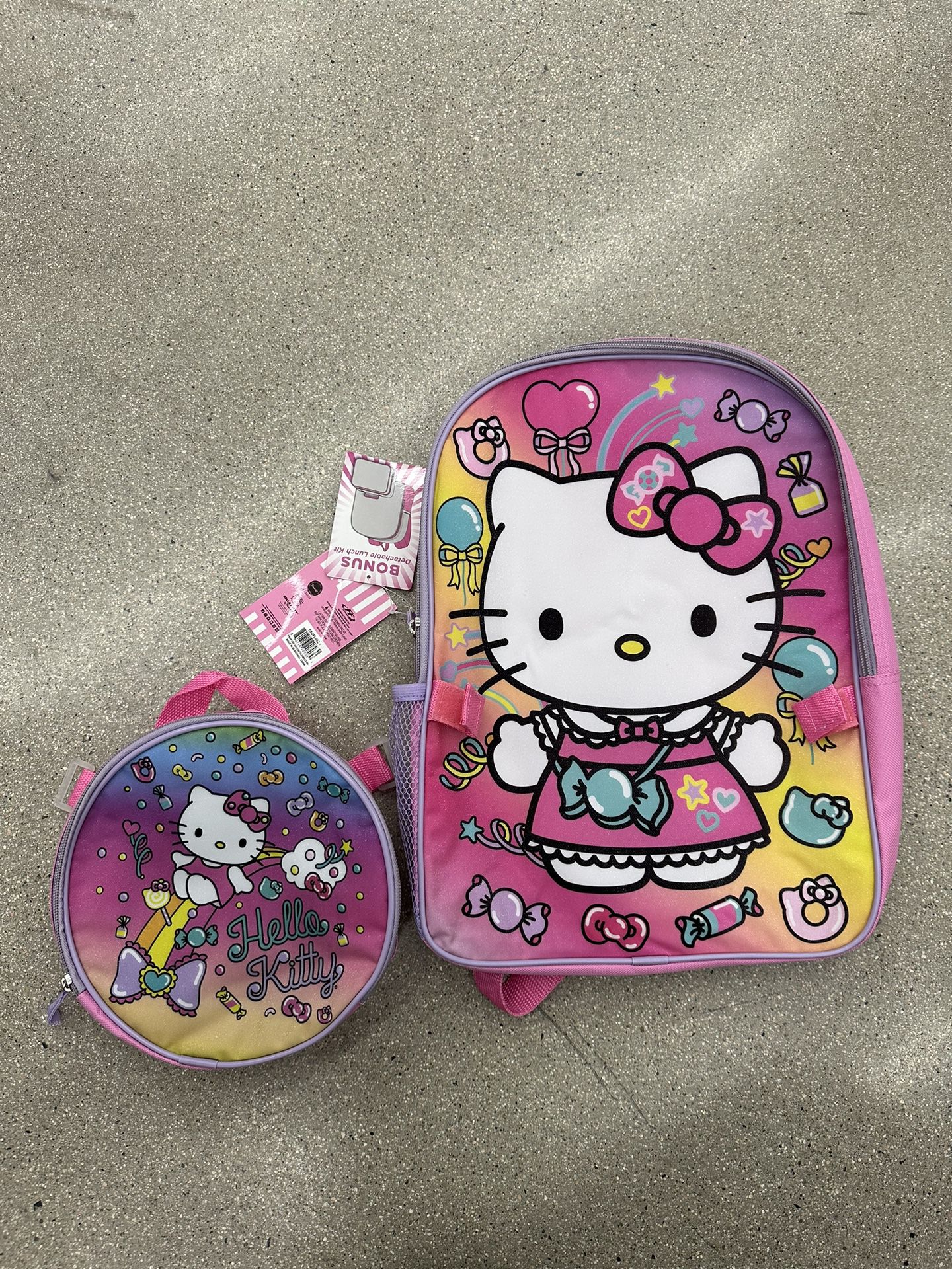 Hello Kitty Backpack with Round Detachable Insulated Lunch Bag Girls Kid Pink
