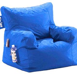Big Joe Dorm Bean Bag Chair Blue Side Pockets (unfilled)