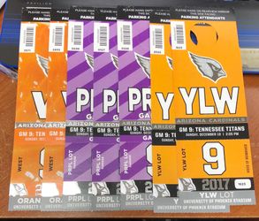 Arizona Cardinals vs Tennessee Titans orange and purple parking pass