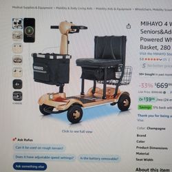 MIHAYO 4 Wheel Foldable Scooter, Lightweight Electric Powered, Two 10.4Ah (260WH) batteries