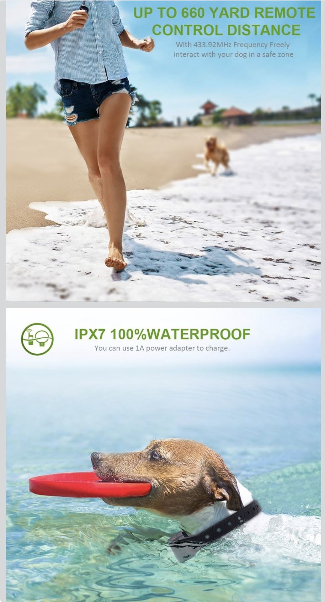 Vibration Collar for Dogs No Shock, Dog Training Collar with 1980ft Remote  IPX7 Waterproof Rechargeable Blind