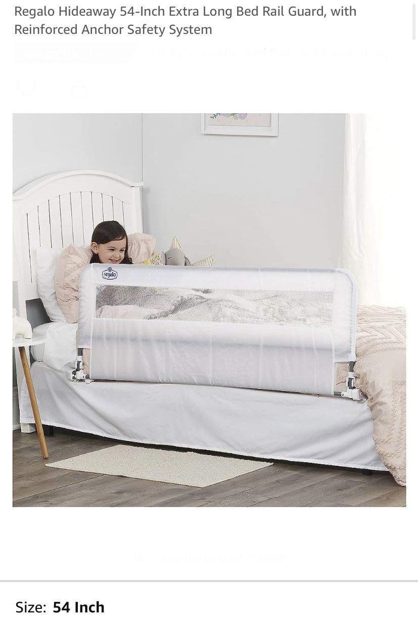 Regalo Hideaway 54-Inch Extra Long Bed Rail Guard, with Reinforced Anchor Safety System