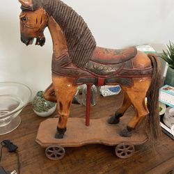 Vintage Child's Riding Horse Wooden Toy on Wheels Early 50's Original Handmade B