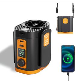 120-Stepless Dial Waist Clip Fan Turbo Cooling,6000mAh Rechargeable Clip-On Personal Fan with Power Bank LED flashlight