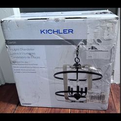 Kichler Gartin 5-Light Weathered Zinc Transitional Drum Hanging Pendant Light