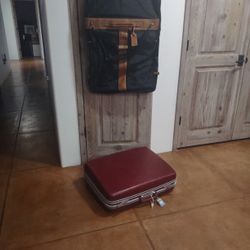 Classic Samsonite Hard Sided Locking Suitcase With Key, Plus Adolfo Hanging Garment Bag I