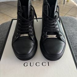 Gucci Black Leather High Top Sneakers