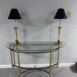 Mid Century Modern Brass Glass Top Table Lamps