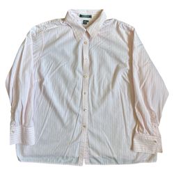 Ralph Lauren Women’s Pink Stripped Oxford Long Sleeve Button Shirt Size: 2X