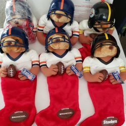 VINTAGE 1998 NFL TEDDY BEARS CHRISTMAS STOCKING 4 Denver Broncos 2 Pittsburgh Steelers