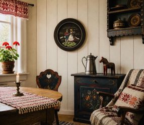 Fine Art 1970 Vintage HARDANGER Antique Original Norwegian Folk Dress Wall Plate Hang Hanging Studio Collectible Ceramic Porcelain Pottery Black 10.5”