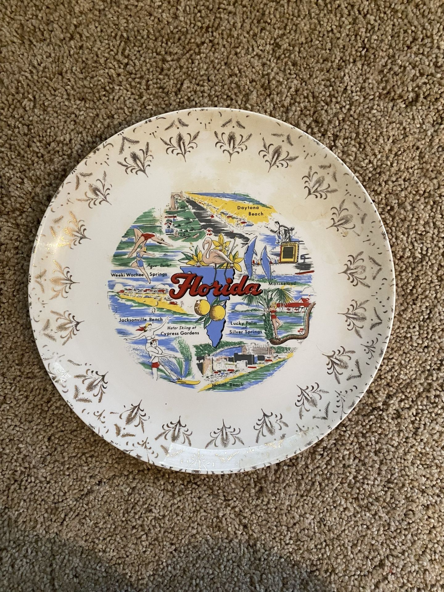 Vintage Homer Laughlin Florida State Plate W/ 22k Gold