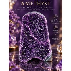 Natural Amethyst Geode 515.6g /1.14 lbs w/Wooden Stand Purple Quartz Home Decor.