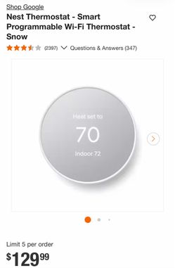 Shop Google Nest Thermostat - Smart Programmable Wi-Fi Thermostat - Snow