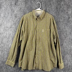Columbia Long Sleeve Button-Up Shirt XXL Yellow Black Plaid 100% Cotton Casual Outdoor