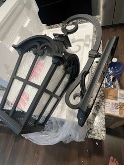 Emliviar 28.7" Black Outdoor Wall Sconce, Large Exterior Lantern Light Fixture with Die-Cast Aluminum & Water Ripple Glass, WE215BL-SW BK