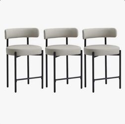 Upholstered 24'' Counter Stool with Metal Frame(set of 3)