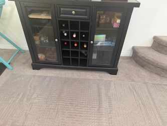 Black Wood Bar Cabinet with Wine Rack