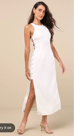 White Sleeveless Midi Dress with Side Cutout