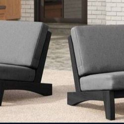 TeakAcacia Wood Outdoor ClubChairs SectionalwithGray Cushions Setof2)