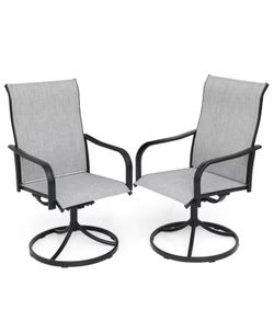 Swivel Sling Metal Patio Outdoor Dining Armchair-Gray (2-Pack)