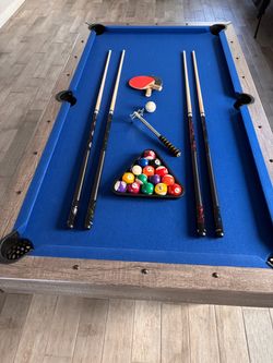 7-ft Pool Table Combo Set with Bench- Rustic Gray