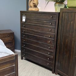 Solid Acacia Wood Hi Chest Of Drawers - Farmhouse