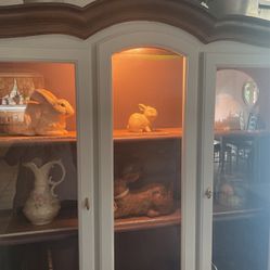 China Cabinet off White and Natural Wood Lights Up Very Pretty