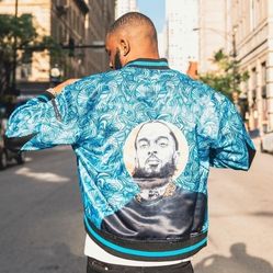 Nipsey Hussley Bomber Blue Graphic Men's Jacket Sz XL.