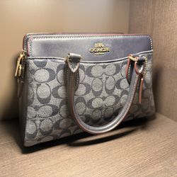 COACH Mini Darcie Carryall Bag In Signature Chambray Denim Midnight Blue CH859