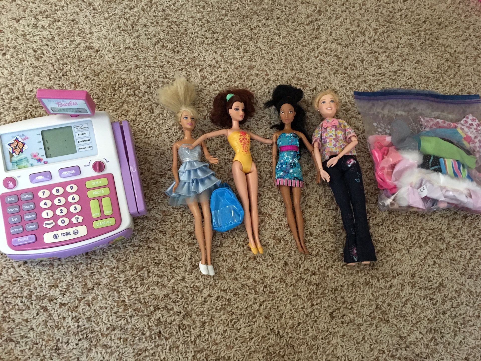 Barbie Set - Dolls, Clothes and Cash Register