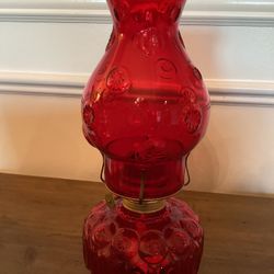 Vintage L. E.. SMITH  Moon and Stars  pattern Ruby, red glass oil lamp - NEW 12”T,x 5” W