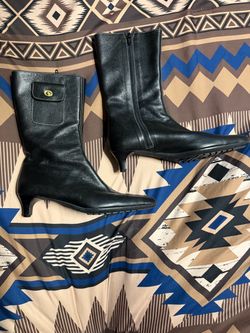 Coach Black Leather Kitten Heel Boots