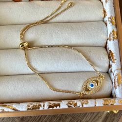 14k Gold Plated Evil Eye Bolo Bracelet 
