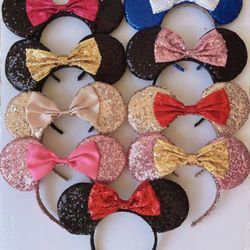 Mouse Ears Bow Headbands, Mice Sequin Ears Headbands for Kids Girls Women, Glitter Party Princess Decoration Cosplay Birthday Christmas Party ( pink )