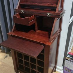 Vintage Wood Wine Cabinet Secret Bar Hutch with Fold-Out Shelf & Bottle Storage Rack. 23.5x17x39.5''