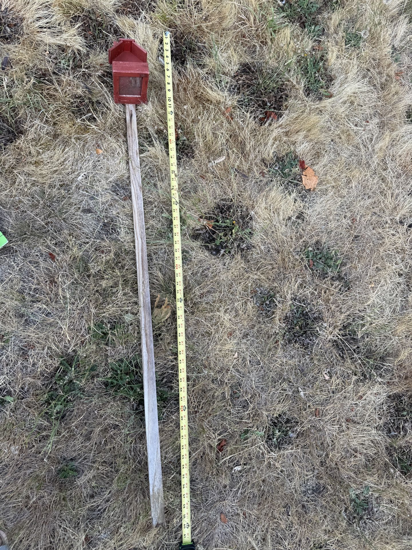 Tall wooden red Birdfeeder On Tall Post