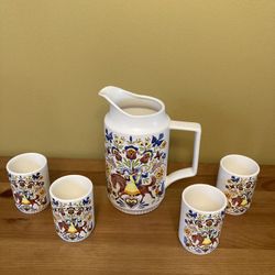 Vintage Danish/Dutch Scandinavian Folk Art Ceramic Pitcher Cup Set/ Never Been Used / No Box / See all pictures posted /Pickup in Lake Zurich K