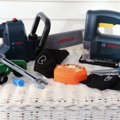Kids Bosch Power Play Tools with Tool Belt & Accessories - Sounds & Movements Work On Bosch Tools (No Sounds On Belt) Chainsaw, Jig Saw, Wrench, Etc. 